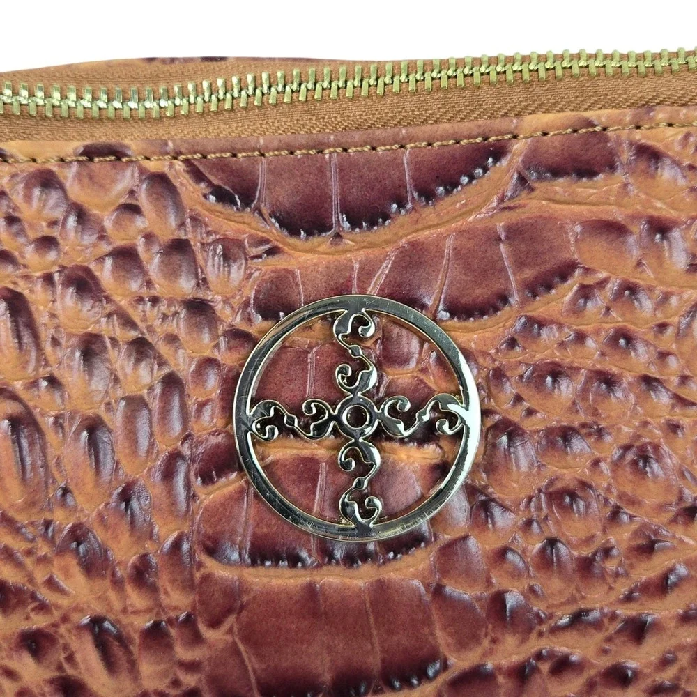 Stauer Sloane Crocodile Embossed Crossbody Bag Cognac Vegan Leather Wristlet